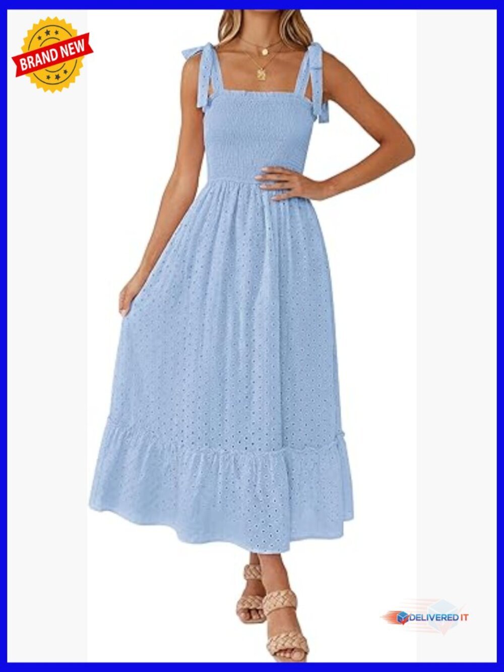 Women's Maxi Dress Summer Spaghetti Strap Square Neck Flowy Ruffle Maternity